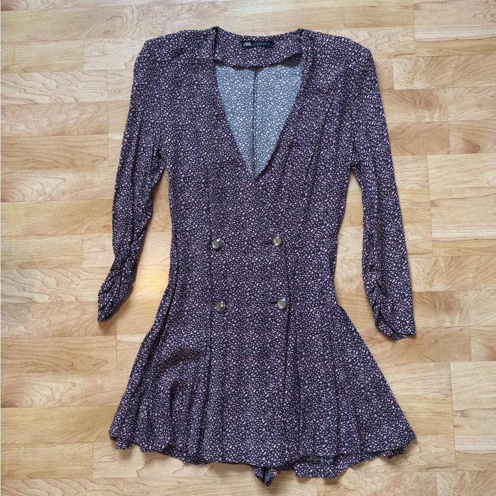 Zara Size XS Elegant Floral V-Neck Romper Dress